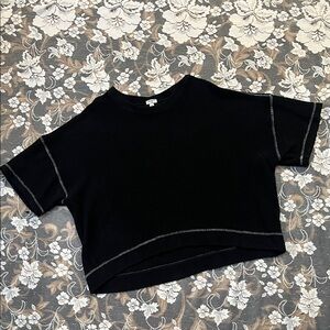 Dylan Black Knit Top Heavyweight Short Sleeve
